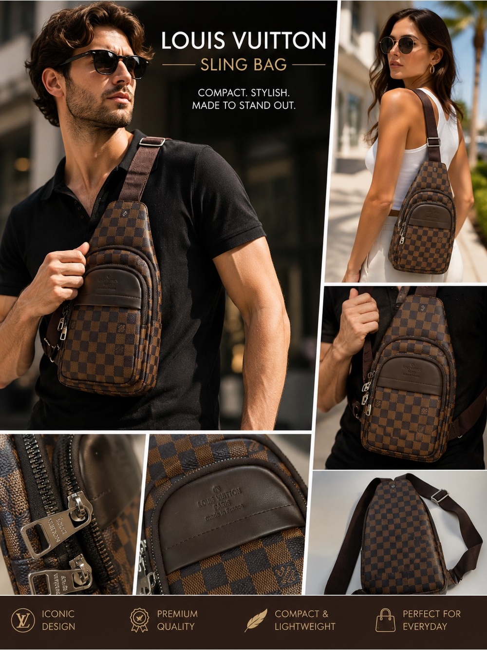Louis Vuitton Brown Damier Sling Belt Bag - Dark Brown Check